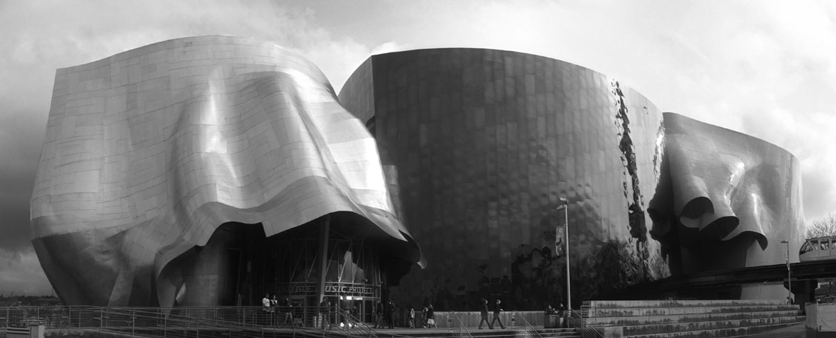 A building facade made of wavy curved metal